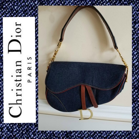 Dior Handbags - CHRISTIAN DIOR DENIM LEATHER SADDLE BAG